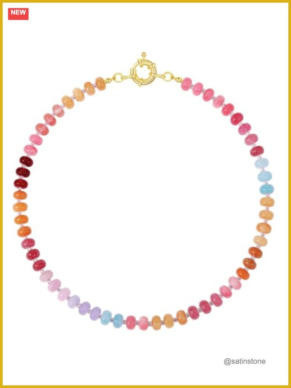 Beaded Gemstone Choker Necklace with 14K Gold Plated Clasp